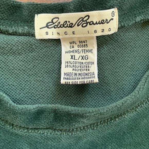 Eddie Bauer Green Velour Loose Fit Long Sleeve Top Size XL - Picture 4 of 4